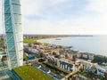 Aerial view of the west harbor area with the Turning Torso skyscraper in Malmo, Sweden Royalty Free Stock Photo