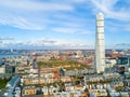 Aerial view of the west harbor area with the Turning Torso skyscraper in Malmo, Sweden Royalty Free Stock Photo