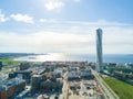 Aerial view of the west harbor area with the Turning Torso skyscraper in Malmo, Sweden