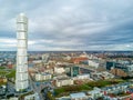 Aerial view of the west harbor area with the Turning Torso skyscraper in Malmo, Sweden