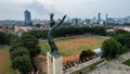 Aerial view of West Irian Liberation monument in downtown Jakarta with Jakarta cityscape. Jakarta, Indonesia, August 29, 2022 Royalty Free Stock Photo