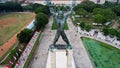 Aerial view of West Irian Liberation monument in downtown Jakarta with Jakarta cityscape. Jakarta, Indonesia, August 29, 2022 Royalty Free Stock Photo