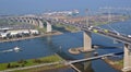 Aerial view of the Westgate bridge and traffic out of melbourne. Royalty Free Stock Photo