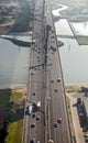 Aerial view of the Westgate bridge and traffic out of melbourne. Royalty Free Stock Photo