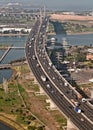 Aerial view of the Westgate bridge and traffic out of melbourne. Royalty Free Stock Photo