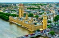 Aerial view of Westminster Palace, Westminster Bridge and Thames River in London, England Royalty Free Stock Photo