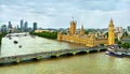 Aerial view of Westminster Palace, Westminster Bridge and Thames River in London, England Royalty Free Stock Photo