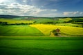 Aerial view of wheat fields and Rapeseed , windmill in Moravia village Royalty Free Stock Photo