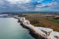 Aerial view of the White Cliffs of Dover. Close up view of the cliffs from the sea side. Royalty Free Stock Photo