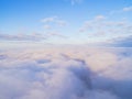 Aerial view White clouds in blue sky. Top view. View from drone. Aerial bird`s eye view. Aerial top view cloudscape. Texture of cl Royalty Free Stock Photo