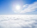 Aerial view White clouds in blue sky. Top view. View from drone. Aerial bird`s eye view. Aerial top view cloudscape. Texture of cl Royalty Free Stock Photo