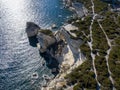 Aerial view on white limestone cliffs, cliffs. Bonifacio. Corsica, France.