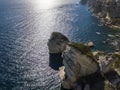 Aerial view on white limestone cliffs, cliffs. Bonifacio. Corsica, France.