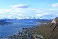 Aerial view of white snow covered landscape around Tromso Norway in summer Royalty Free Stock Photo