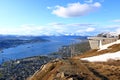 Aerial view of white snow covered landscape around Tromso Norway in summer Royalty Free Stock Photo