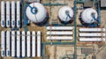 Aerial view white storage tank gas in station LPG gas, LNG or LPG distribution station facility, Oil and gas fuel manufacturing Royalty Free Stock Photo