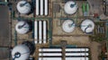 Aerial view white storage tank gas in station LPG gas, LNG or LPG distribution station facility, Oil and gas fuel manufacturing Royalty Free Stock Photo