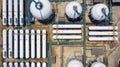 Aerial view white storage tank gas in station LPG gas, LNG or LPG distribution station facility, Oil and gas fuel manufacturing Royalty Free Stock Photo