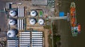 Aerial view white storage tank gas in station LPG gas, LNG or LPG distribution station facility, Oil and gas fuel manufacturing Royalty Free Stock Photo