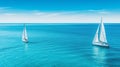 Aerial view of white yachts sailing in turquoise lagoon. Travelling and holiday concept