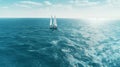 Aerial view of white yachts sailing in turquoise lagoon. Travelling and holiday concept