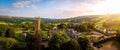 Aerial view of Widecombe in the Moor, a village and large civil parish on Dartmoor National Park in Devon, England