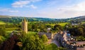 Aerial view of Widecombe in the Moor, a village and large civil parish on Dartmoor National Park in Devon, England Royalty Free Stock Photo