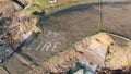 Aerial view of the Wild Atlantic Coastline and the Eire sign by Maghery, Dungloe - County Donegal - Ireland.