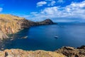 Aerial view of the wild beach and cliffs at Ponta de Sao Lourenco, Madeira Royalty Free Stock Photo