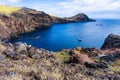 Aerial view of the wild beach and cliffs at Ponta de Sao Lourenco, Madeira Royalty Free Stock Photo