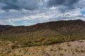 Aerial view wild west landscape with a cactus view of desert valley mountains in the Arizona, United States Royalty Free Stock Photo