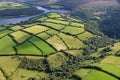 Aerial view of Wimbleball lake and the fields of North Devon Royalty Free Stock Photo
