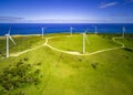 Aerial view of a wind farm and ocean in Australia. Royalty Free Stock Photo