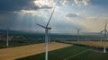 aerial view of wind turbines field energy industrial area landscape Royalty Free Stock Photo