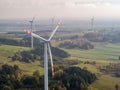 Aerial view of wind turbines in the field Poland, Renewable energy