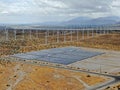 Aerial view of wind turbines spreading over the desert in Palm Springs wind farm Royalty Free Stock Photo