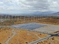 Aerial view of wind turbines spreading over the desert in Palm Springs wind farm Royalty Free Stock Photo