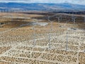 Aerial view of wind turbines spreading over the desert in Palm Springs wind farm Royalty Free Stock Photo