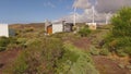 Aerial view of wind turbines producing clean sustainable energy Royalty Free Stock Photo