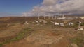 Aerial view of wind turbines producing clean sustainable energy Royalty Free Stock Photo