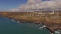 Aerial view of wind turbines producing clean sustainable energy Royalty Free Stock Photo