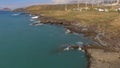 Aerial view of wind turbines producing clean sustainable energy Royalty Free Stock Photo