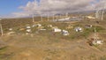 Aerial view of wind turbines producing clean sustainable energy Royalty Free Stock Photo