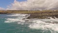 Aerial view of wind turbines producing clean sustainable energy Royalty Free Stock Photo