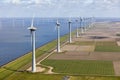 Aerial view of wind turbines at sea, North Holland Royalty Free Stock Photo