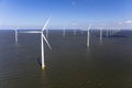 Aerial view of wind turbines at sea, North Holland Royalty Free Stock Photo