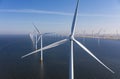 Aerial view of wind turbines at sea, North Holland Royalty Free Stock Photo