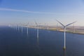 Aerial view of wind turbines at sea, North Holland Royalty Free Stock Photo