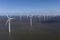 Aerial view of wind turbines at sea, North Holland Royalty Free Stock Photo