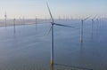 Aerial view of wind turbines at sea, North Holland, Royalty Free Stock Photo